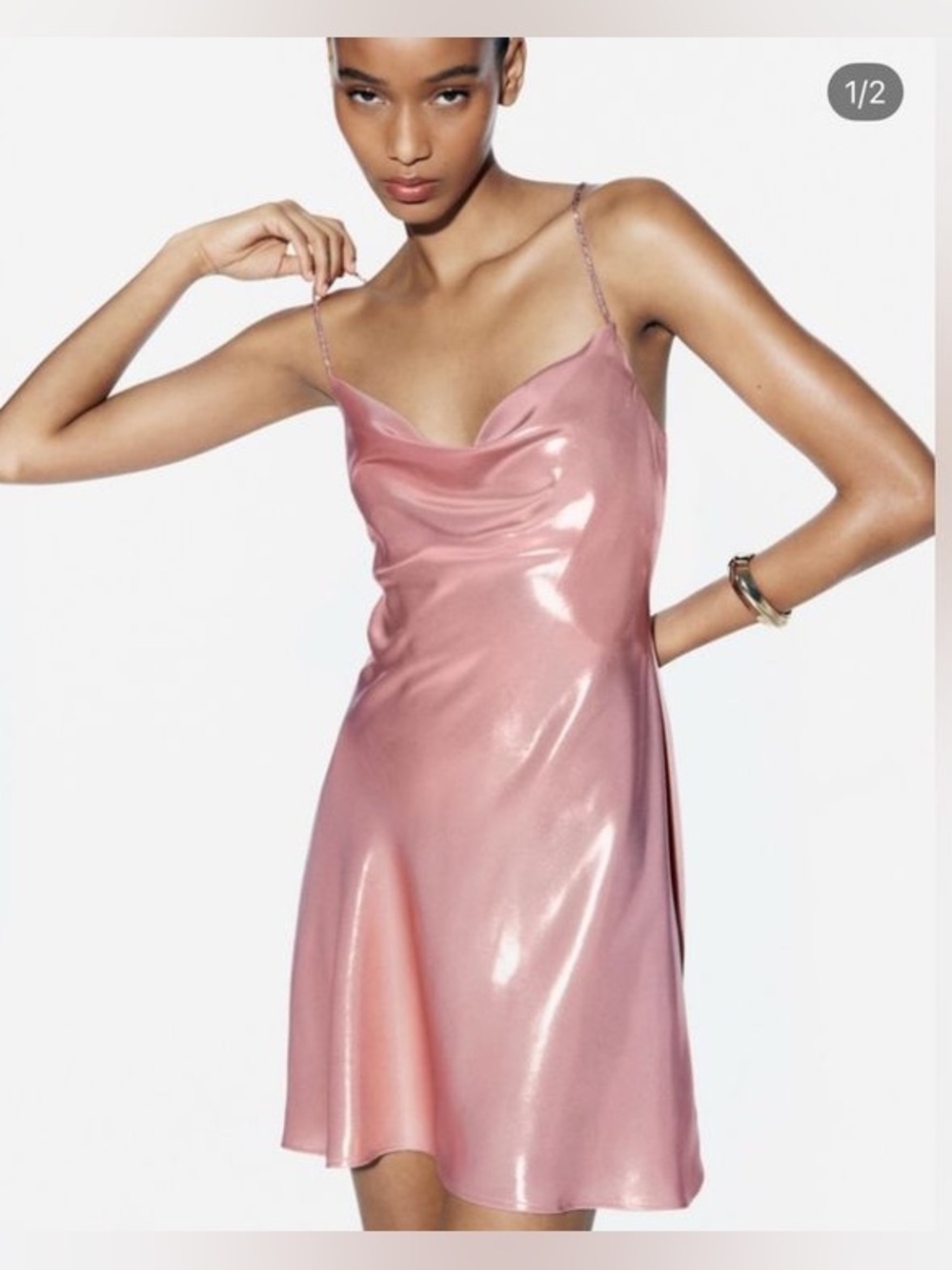 Zara Satin Sparkle Pink Mini Dress
